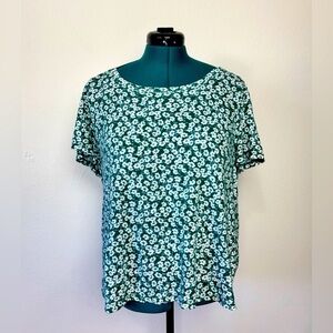 Lucky Brand Women Kelly Green Floral Short Sleeve T Shirt Bohemian Casual Summer